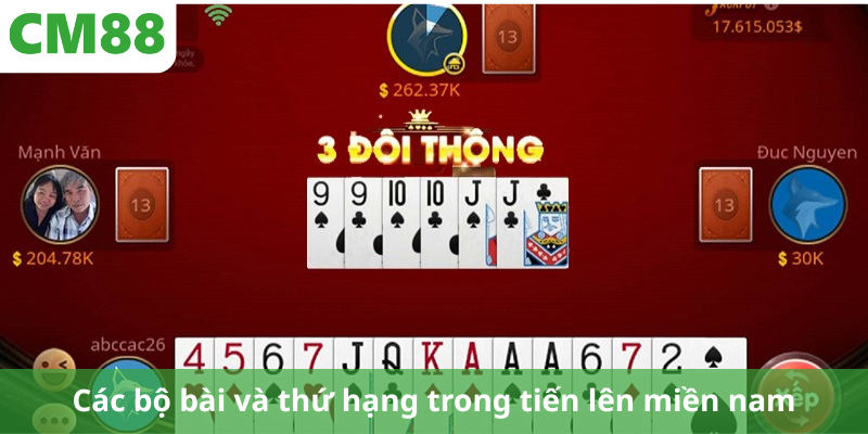 Các bộ bài và thứ hạng trong tiến lên miền nam